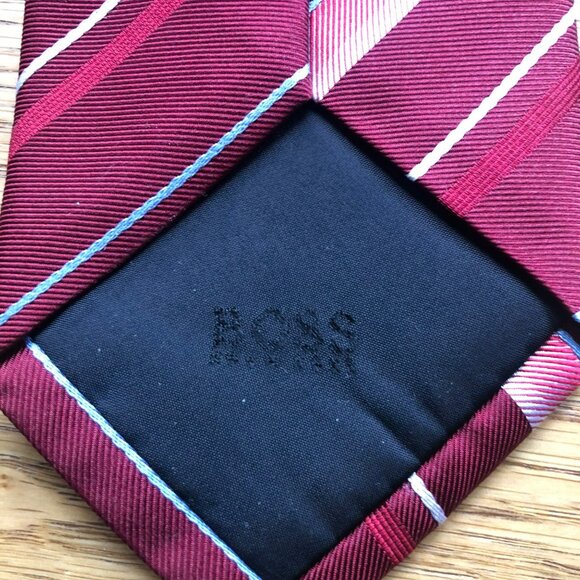 Hugo Boss Silk Repp Tie 60" Deep Red Blue White - Picture 4 of 4